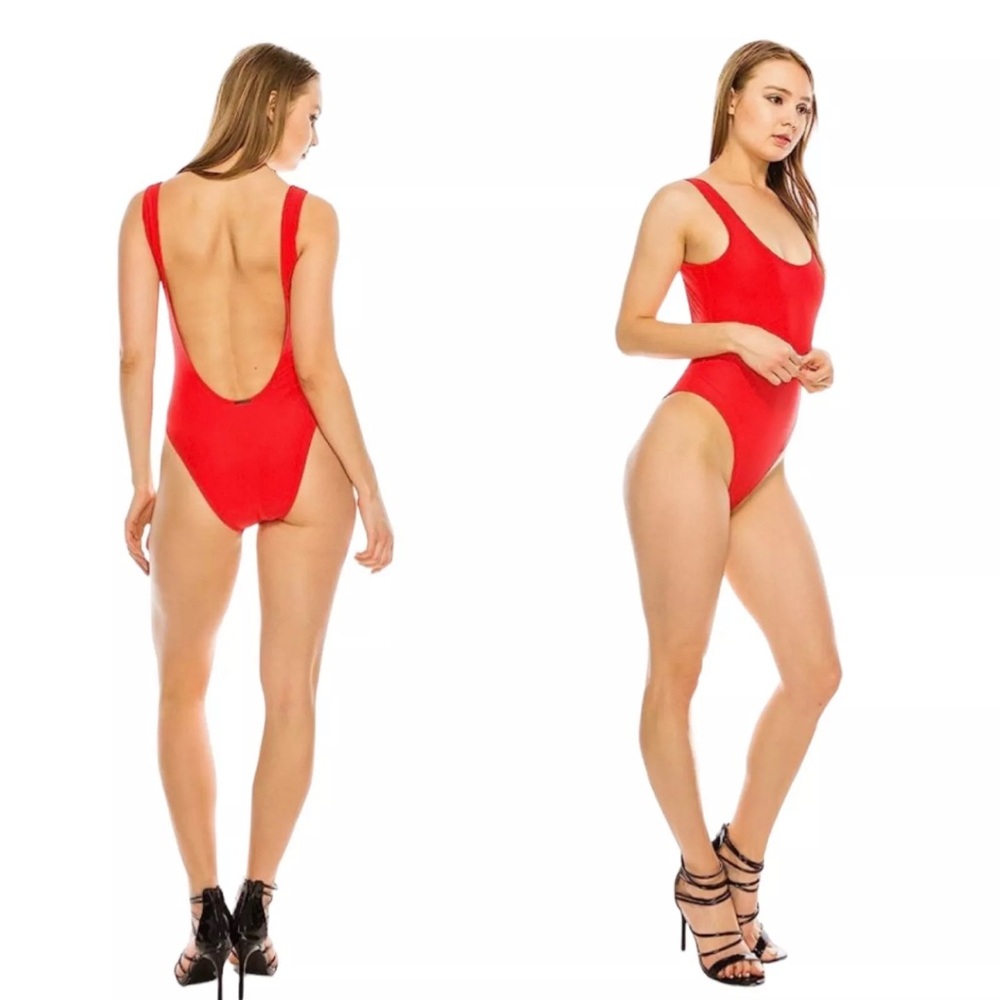 Kendall + Kylie Womens Small Pull On Low Back One-Piece Swimsuit Red Large New - Picture 3 of 9